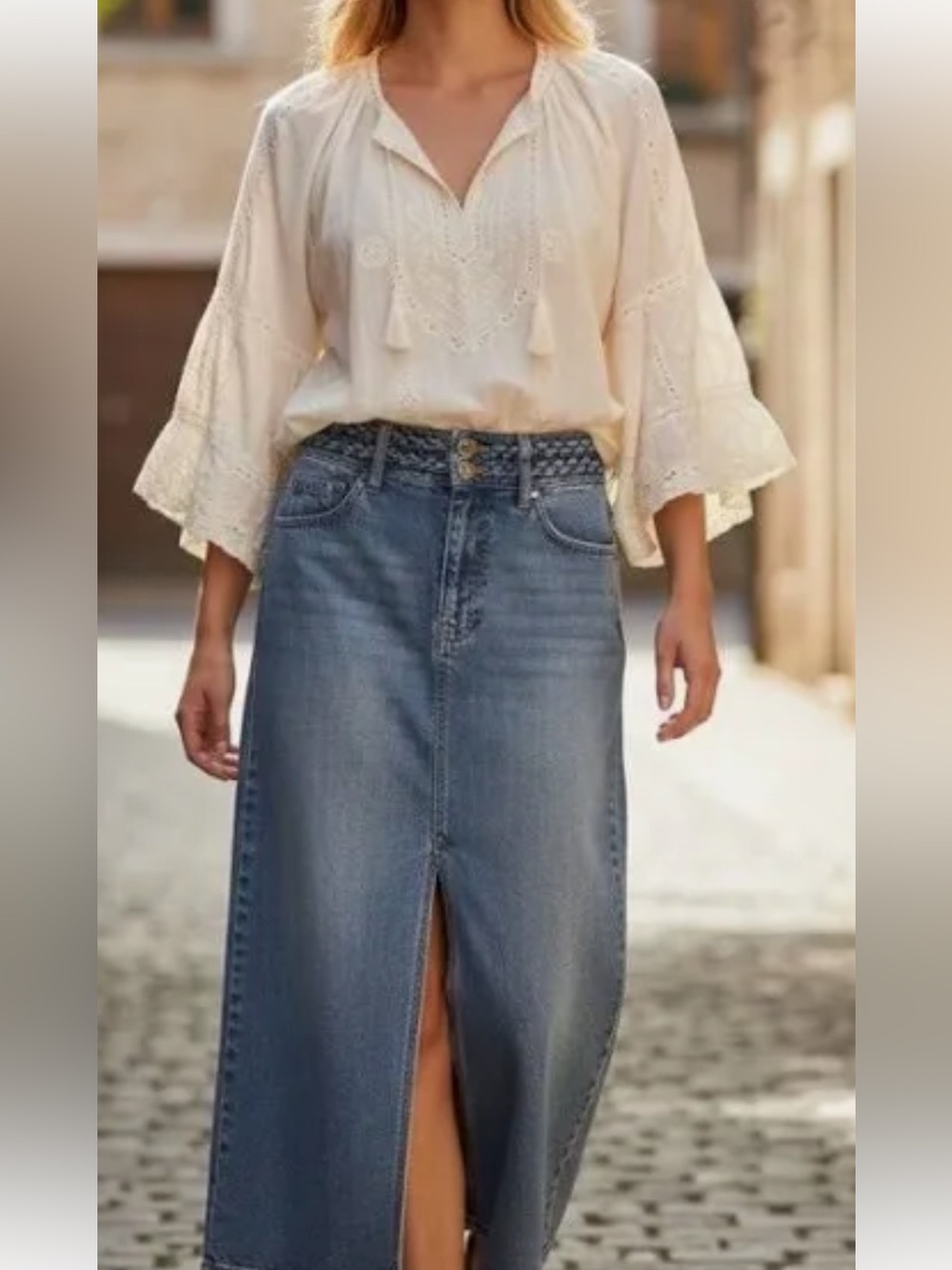 Habitual Braided Waisted Belt Midi Denim Skirt, Sz 4/27
